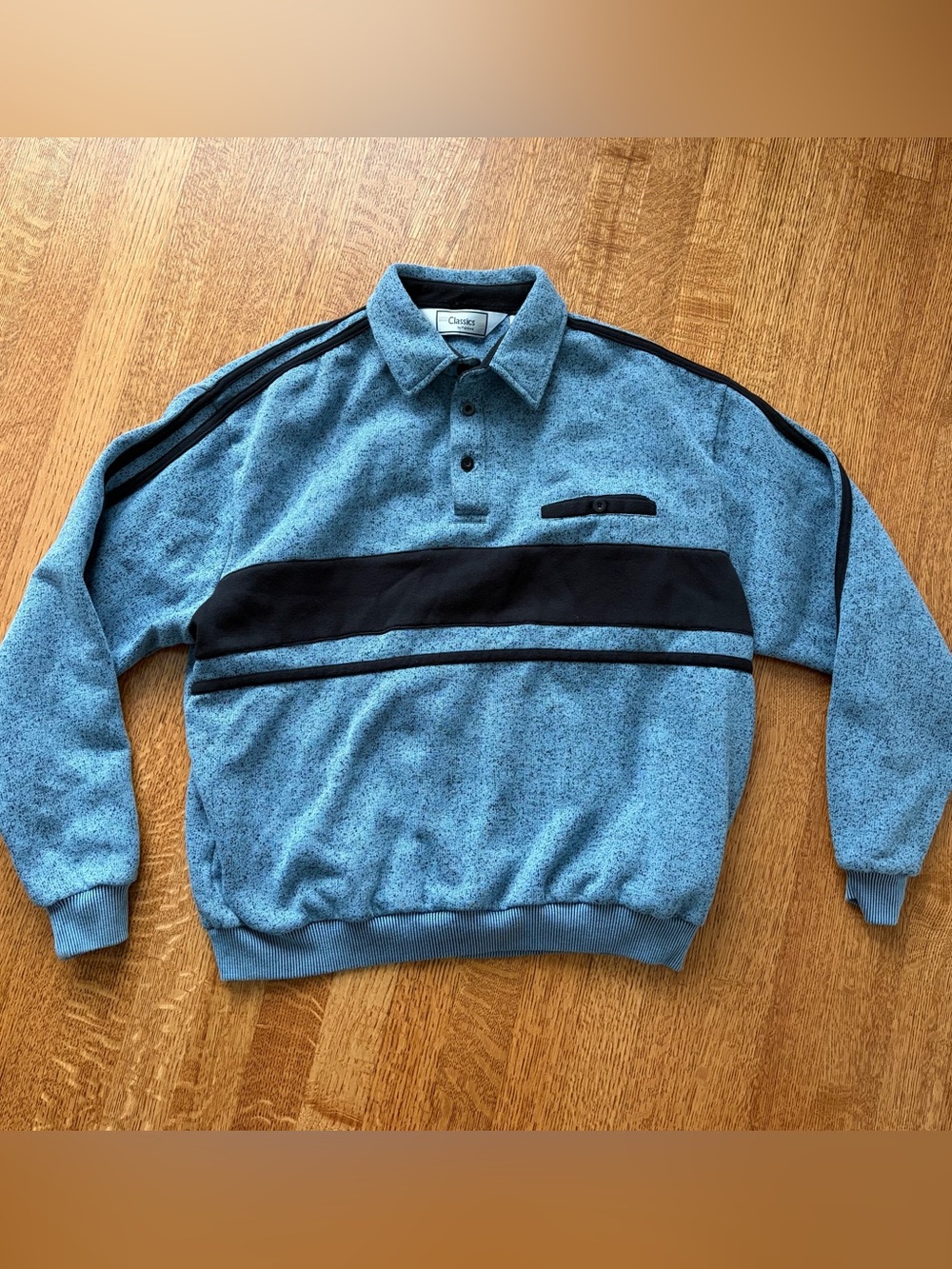 Vtg Classics by Palmland Banded Bottom Polo Shirt Men's Large Blue Black Stripe